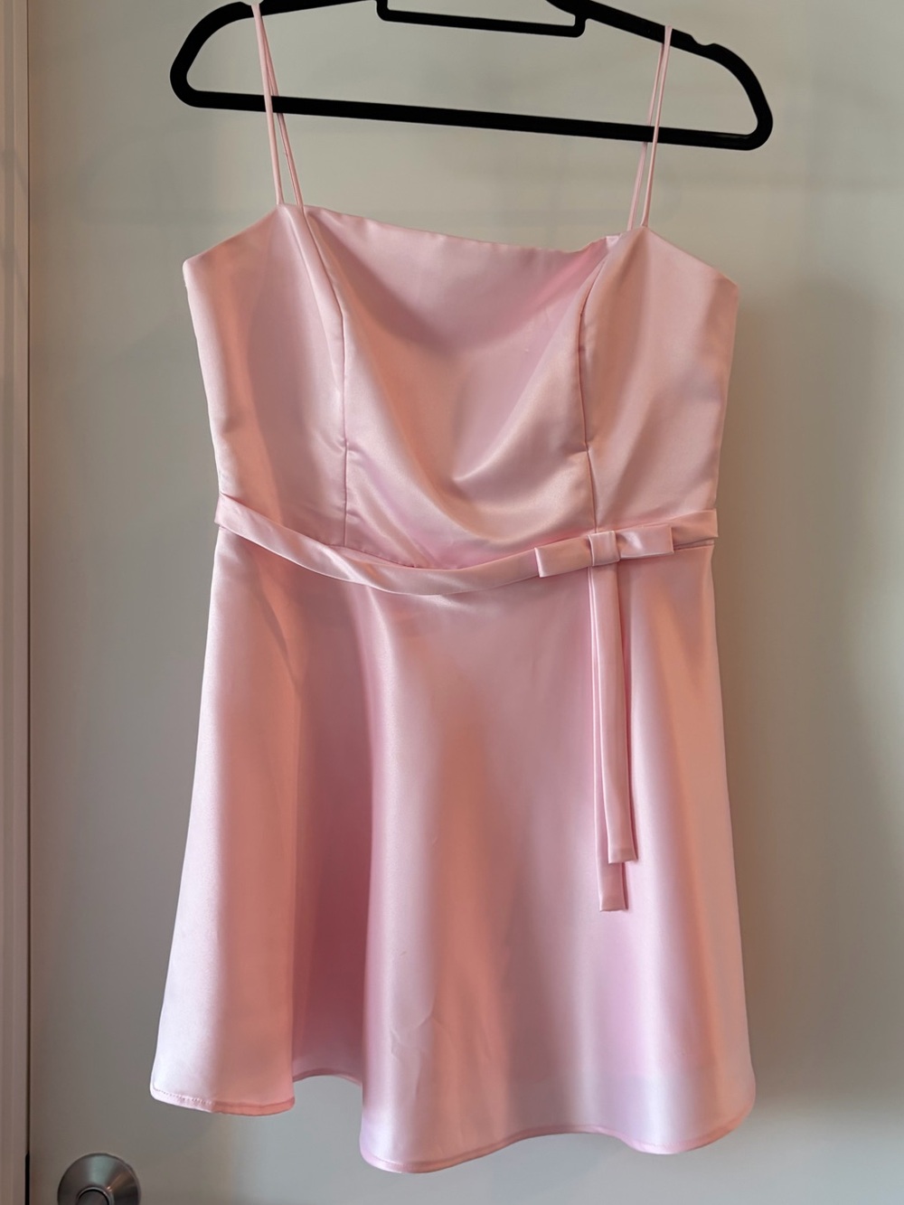 Pink Satin Spaghetti Strap Mini Dress